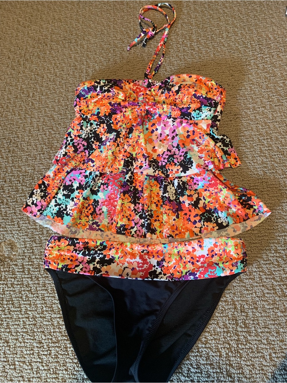 Kenneth Cole Reaction Ruffle Tankini Top and Bikini Bottom Set - Multicolor